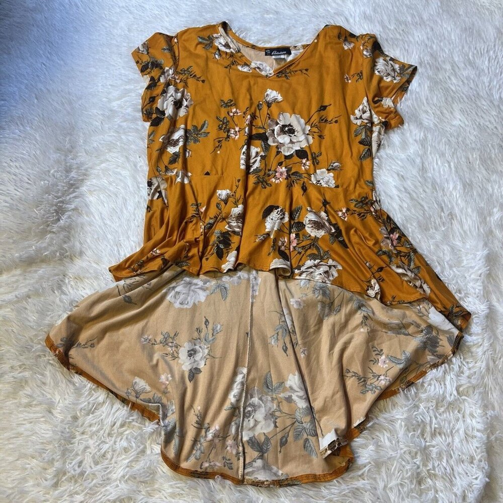 Rainbow FLORAL Orange Boho LONG back Accent 2XL Short Sleeve STRETCH WOMENS